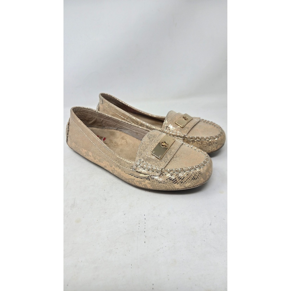 Vionic Sydney Gold Snakeskin Embossed Leather Driving Loafers Size 8 Comfort